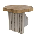 Elegant Modern Side Table With Natural Wood Top And Grey Vertical Striped Metal Base Design
