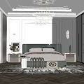 Elegant Bedroom Interior With Tufted Headboard Crystal Chandelier Decorative Walls And Nightstands
