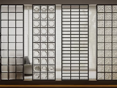 Modern Room Dividers Featuring Circular Slatted And Geometric Patterns With Metal Frames 3d model