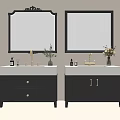Modern Double Sink Bathroom Vanity With Dark Cabinets Marble Countertop And Wall Mirrors