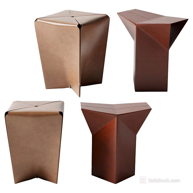 Modern Geometric Side Tables with Four Unique Designs in Brown Copper Hues 3d model 