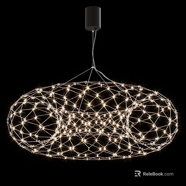 Modern Oval Chandelier Design with Wire Frame and Illuminated Small Lights 3d model 