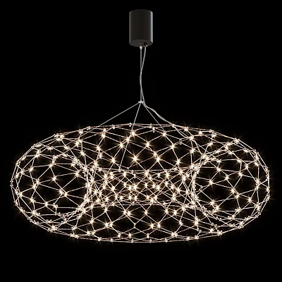 Modern Oval Chandelier Design with Wire Frame and Illuminated Small Lights 3d model