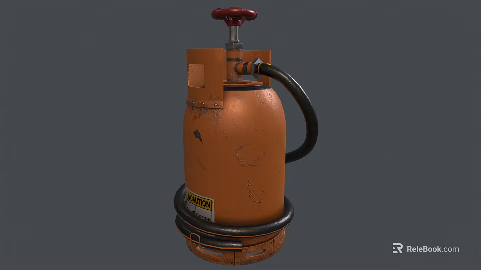Orange Industrial Pump With Red Knob Black Hose And Warning Label 3d model 