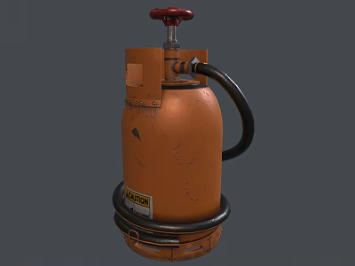 Orange Industrial Pump With Red Knob Black Hose And Warning Label 3d model