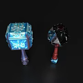 Magical Blue Snowflake Hammer And Black Crystal Orb With Red And Dark Blue Handles