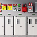 Fire Safety Equipment Setup With White Doors Fire Hydrant Cabinets And Extinguishers 3d model