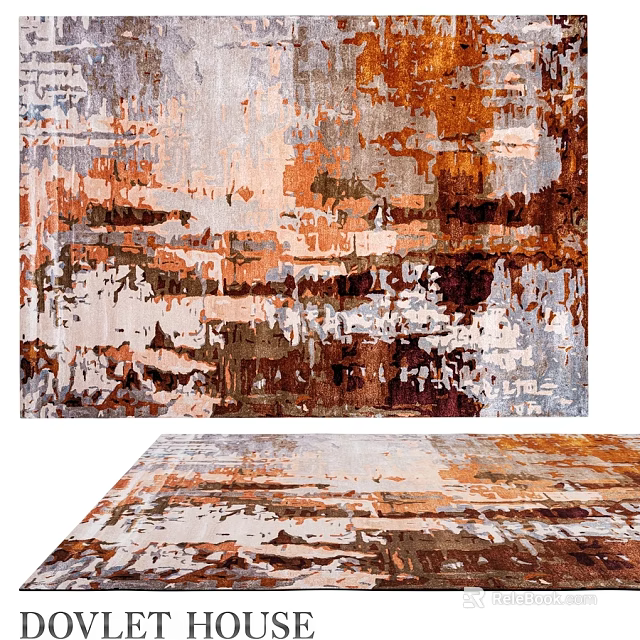 Square Carpet with Abstract Artistic Pattern in Brown Orange Gray Tones for Modern Living Room 3d model 