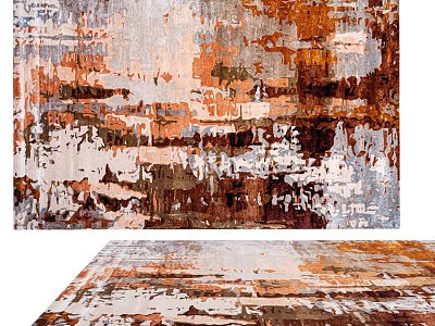 Square Carpet with Abstract Artistic Pattern in Brown Orange Gray Tones for Modern Living Room 3d model