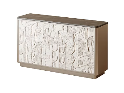 Modern Console Side Cabinet With Cream White Embossed Pattern And Light Brown Top 3d model