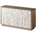 Modern Console Side Cabinet With Cream White Embossed Pattern And Light Brown Top