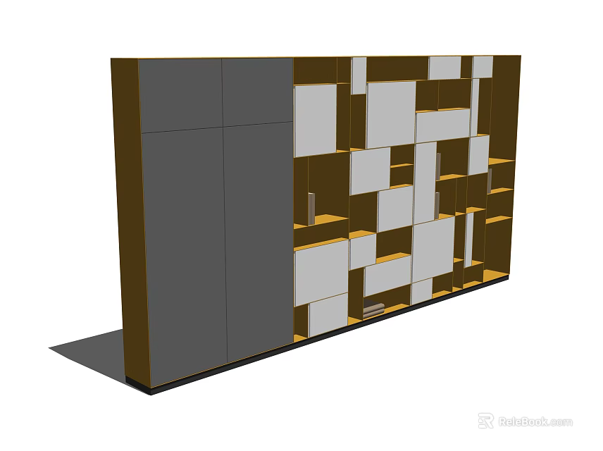 Modern Bookcase Design With Geometric Wooden Frame Gray White Shelves And Storage 3d model 