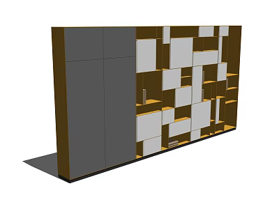 Modern Bookcase Design With Geometric Wooden Frame Gray White Shelves And Storage 3d model