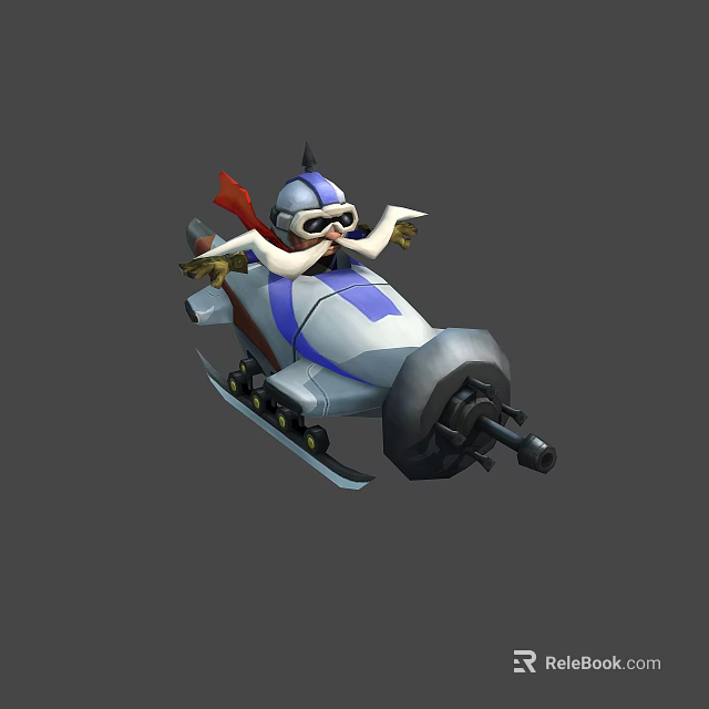 Character Riding Mechanical Creature With Propeller Ski Base And Blue Stripes 3d model 