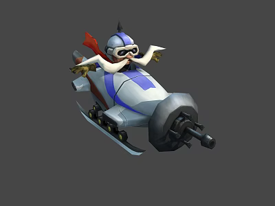 Character Riding Mechanical Creature With Propeller Ski Base And Blue Stripes 3d model
