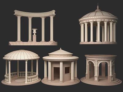 Ornate Antique Architectural Scene Components With Columns Domes Gazebos And Railings 3d model