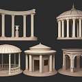 Ornate Antique Architectural Scene Components With Columns Domes Gazebos And Railings