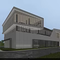 Modern Multi Storey Office Building With Glass Curtain Wall And Landscaped Lawn
