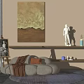 Light Beige Multi Seater Sofa With Round Cushions And Wall Art In Cozy Living Space