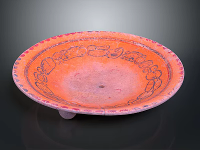 Carved Orange Decorative Dish With Intricate Edge Patterns And Small Base Stand 3d model