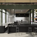 Modern Coffee Shop Interior Design With Good Time Sign Black Bar Counter And High Stools