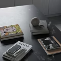Modern Luxury Kitchen Countertop Featuring Black Marble Surface And Stylish Decor Items 3d model