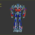 Red Blue Silver Robot Figure With Mechanical Armor Joints And Detailed Structure