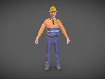 Man Wearing Yellow Hard Hat Orange Reflective Vest and Blue Pants as Construction Worker 3d model