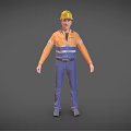Man Wearing Yellow Hard Hat Orange Reflective Vest and Blue Pants as Construction Worker