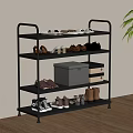 Metal Four Tier Storage Shelf for Shoes and Boxes in Modern Room with Green Plant