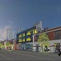 Vibrant Commercial Street With Traditional Red Brick And Modern Glass Buildings Outdoor Dining Seats