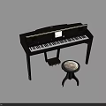 Black Digital Piano and Art Supplies Setup with Wooden Bench and Palette
