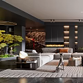 Modern Living Room Interior With Large Sofa Coffee Table Area Rug Fireplace And Accent Chairs
