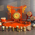 Traditional Chinese Musical Instruments And Art Supplies With Red Drums Multiple Art Tools And Lanterns