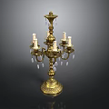 Decorative Brass Candelabra With Multiple Arms White Candles And Crystal Pendants
