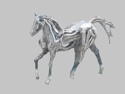 Abstract Silver Horse Sculpture Featuring Intricate Branch Like Artistic Design 3d model
