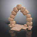Rustic Textured Stone Arch Structure With Stacked Blocks And Base Platform 3d model