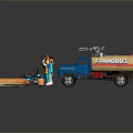 Game and Movie Characters with Colorful Outfits Truck and Hot Dogs