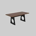 Modern Dining Table With Wooden Top And Black Metal Legs Featuring Circular Cutouts