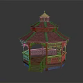 Outdoor Wooden Gazebo With Detailed Multi Layered Roof Railings And Steps