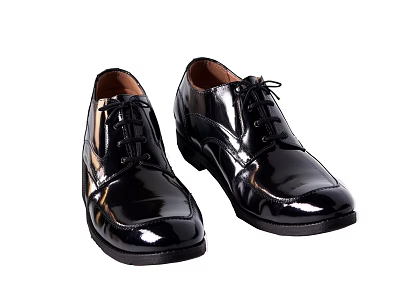 Shiny Black Leather Lace Up Formal Dress Shoes For Men 3d model