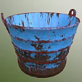 Rusted Blue Industrial Bucket Equipment With Vintage Metal Handles And Weathered Design