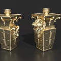 Golden Ornate Ceramic Vessels Featuring Dragon Carvings And Square Design