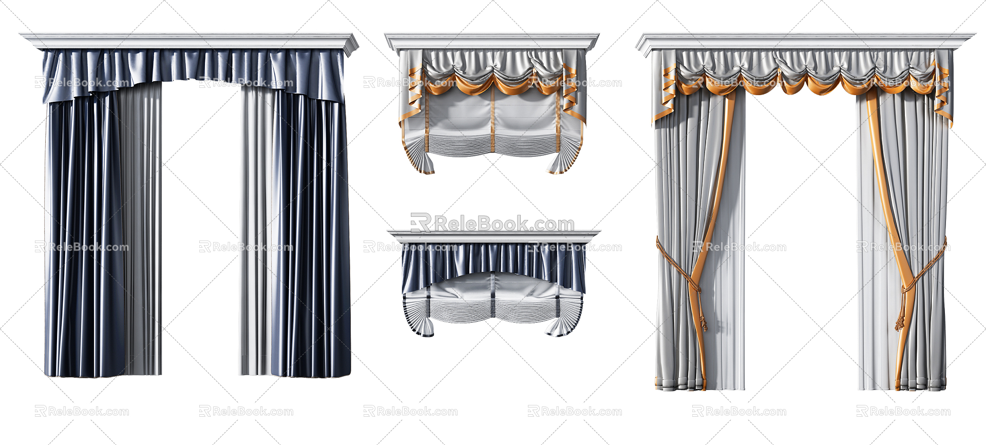 European Roman Curtain Curtain Pull Curtain Combination 3d model