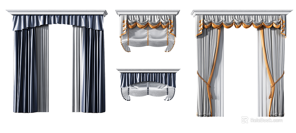 Stylish Roman Shades As Window Treatments With Ruffled Details And Color Variations 3d model 