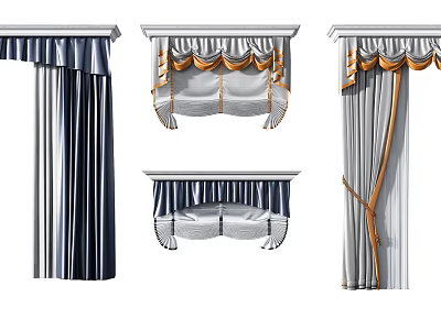 Stylish Roman Shades As Window Treatments With Ruffled Details And Color Variations 3d model