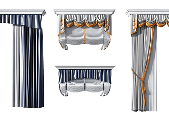 European Roman Curtain Pull Curtain Combination 3d model