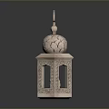 Intricately Carved Octagonal Lantern With Crescent Moon On Top And Decorative Patterns