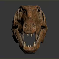 Orange Brown Dinosaur Skull Fossil With Sharp Teeth And Textured Surface 3d model