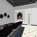 Modern Hair Beauty Salon Interior Design With Black Chairs Circular Mirrors And Large Portrait
